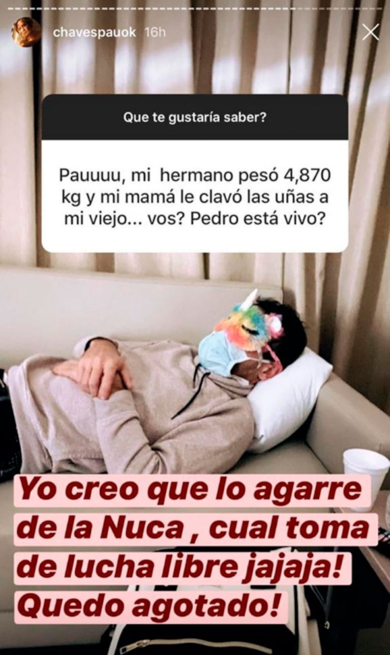 La divertida anécdota de Paula Chaves en el parto de Filipa: "A Pedro lo agarré de la nuca, cual toma de lucha libre"