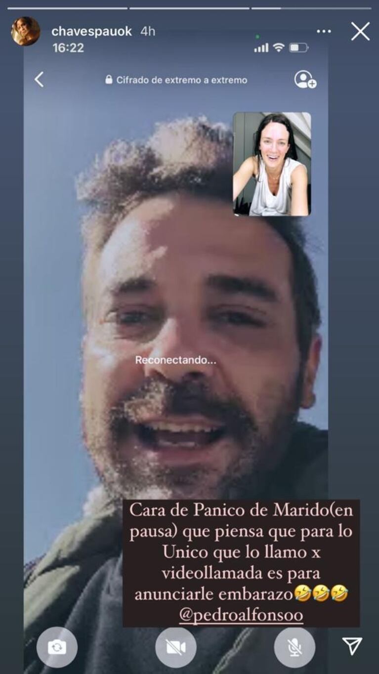 La divertida captura que compartió Paula Chaves de su videollamada con Pedro Alfonso: "La cara de pánico de mi marido"