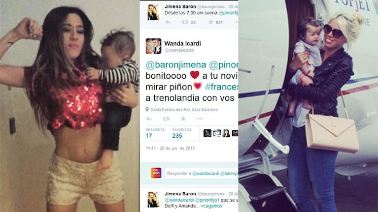 La divertida charla twittera de Wanda Nara y Jimena Barón por el "noviazgo" de sus hijos
