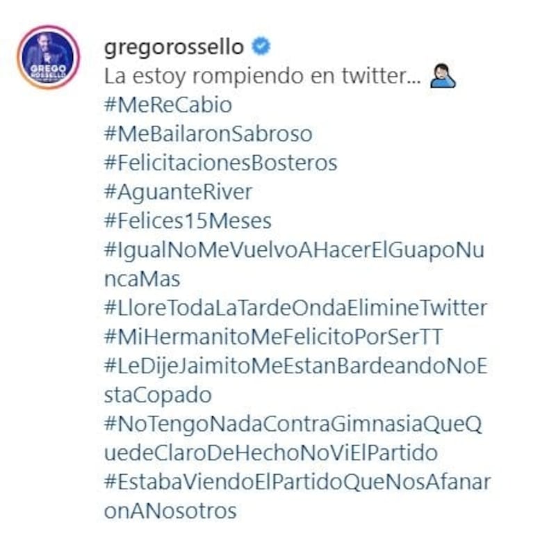 La divertida chicana a Grego Rossello por el romance de su ex con el tenista Guido Pella: "Me bailaron sabroso"