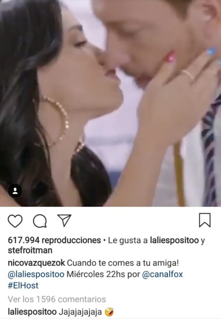 La divertida frase de Nico Vázquez tras besar a Lali Espósito en El Host: "Cuando te comés a tu amiga"