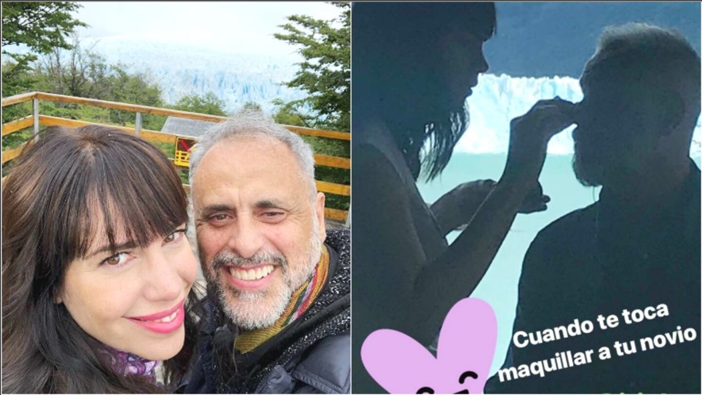 La divertida postal de Romina Pereiro con Jorge Rial en el Calafate (Fotos: Instagram y Captura de Instagram Stories)