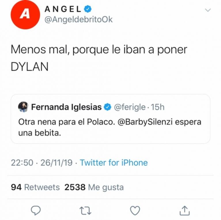 La divertida reacción de Ángel de Brito luego de que el Polaco anunciara el sexo de su bebé: "Menos mal"