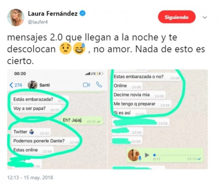 La divertida reacción de Fede Bal ante los rumores de embarazo de Laurita Fernández: "¿Podemos ponerle Dante?"