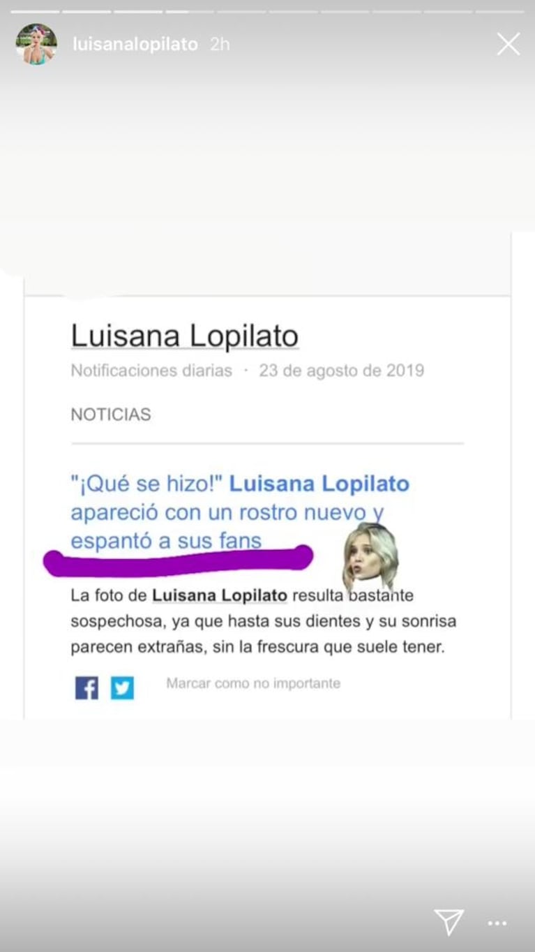 La divertida reacción de Luisana Lopilato, luego de que especularan con un paso por el quirófano: "¿De verdad, chiques?"