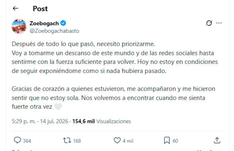 La drástica decisión de Zoe Bogach contra Telefe tras ser despedida (captura de redes)