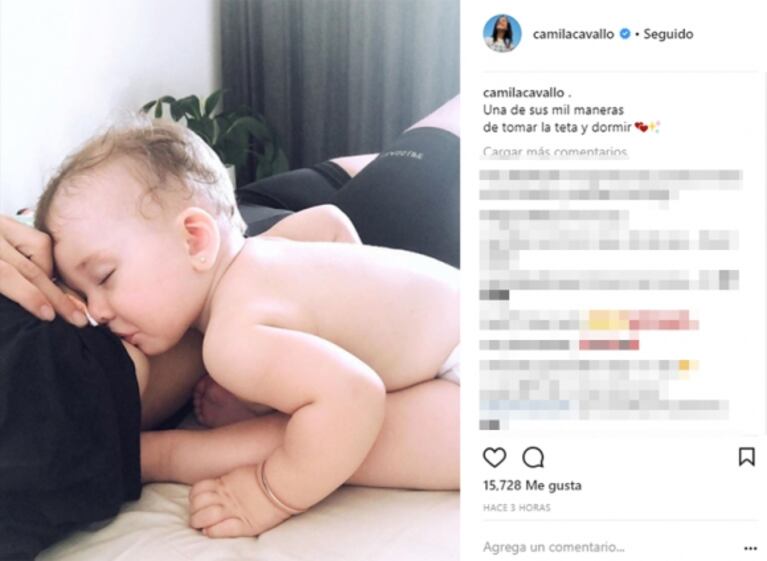 La dulce postal de Camila Cavallo amamantando a su beba: "Una de sus mil maneras de tomar la teta"