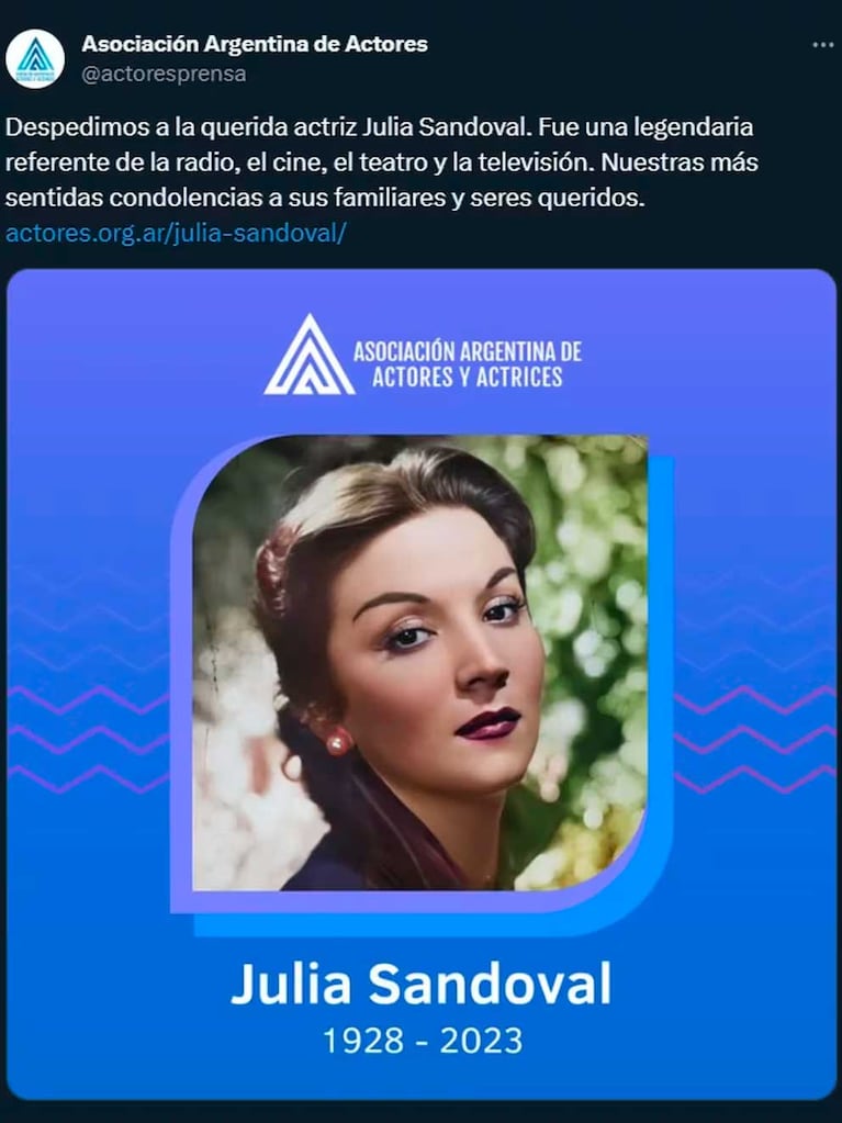 La efeméride de Julia Sandoval (Foto: Twitter / X @actoresprensa)