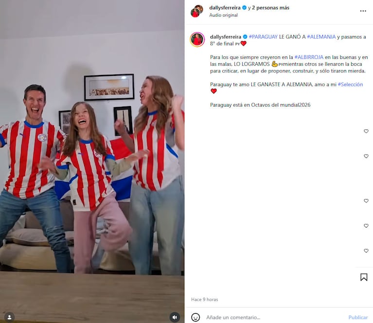 La emoción de Dallys Ferreira tras el histórico triunfo de Paraguay ante Alemania (Foto de Instagram)