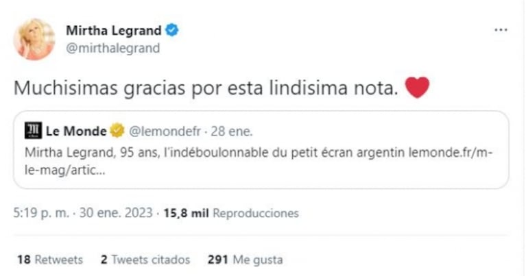 La emoción de Mirtha Legrand tras ser elogiada por Le Monde Diplomatique: "Lindísima nota"