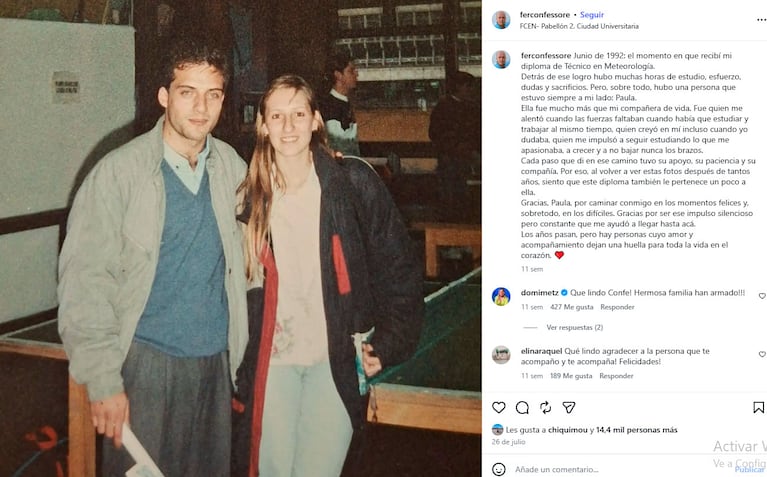 La emotiva dedicatoria de Fernando Confessore a su esposa