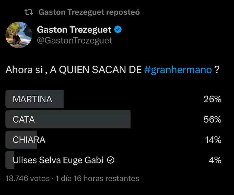 La encuesta de Gastón Trezeguet para Gran Hermano (Foto: Twitter)