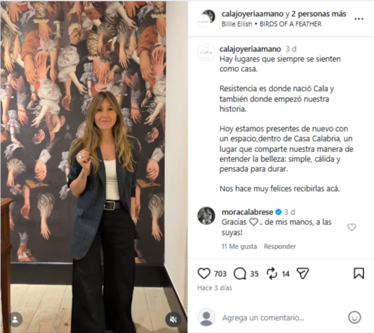 La esposa de Abel Pintos compartió un video recorriendo el nuevo rincón de su joyería artesanal, ahora dentro de Casa Calabria.  Crédito: Instagram