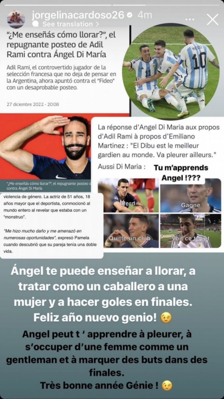 La esposa de Di María, picante con el futbolista francés que llamó "llorón" a su marido