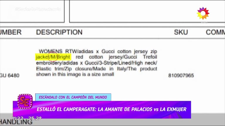La factura de la compra de la campera de Jésica Frías (Foto: captura Socios del Espectáculo).
