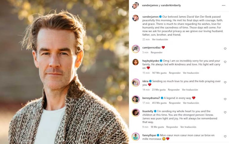 La familia de James Van Der Beek lo despidió en las redes (Foto: Instagram @vanderjames)
