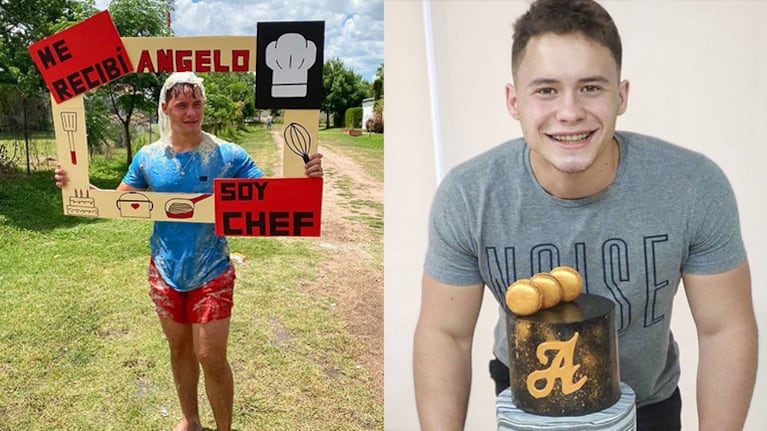 La felicidad de Angelo Pedrazzoli de Bake Off por haberse recibido de chef.