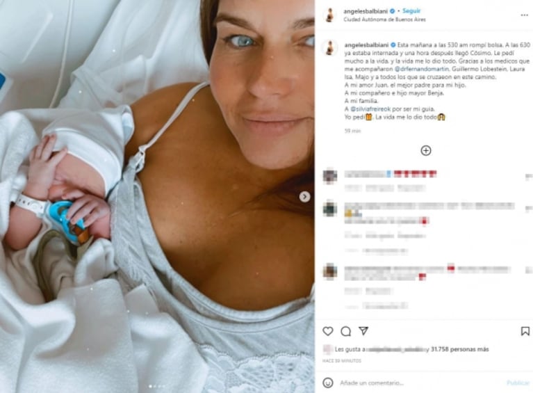 La felicidad de Angie Balbiani por el nacimiento de su segundo hijo: "Llegó Cósimo"