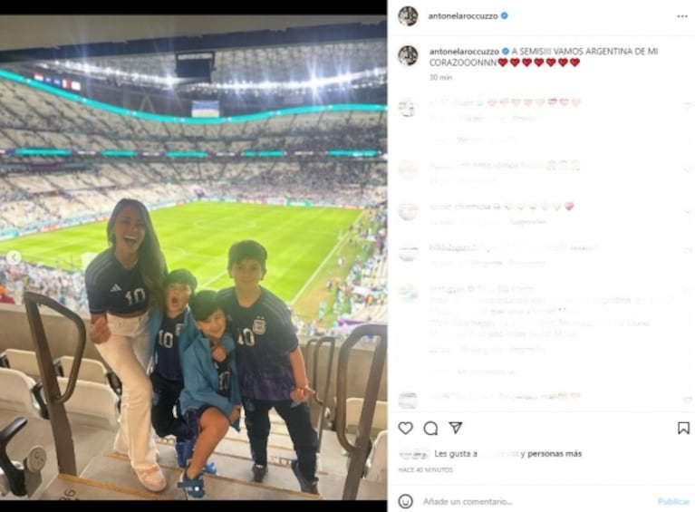 La felicidad de Antonela Roccuzzo junto a sus hijos tras el pase a Semifinales de la Selección en Qatar: "Vamos Argentina de mi corazón"