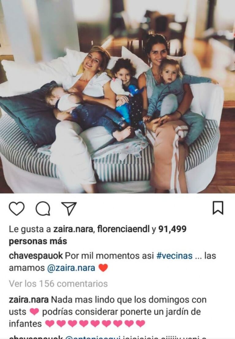 La felicidad de Paula Chaves y Zaira Nara por volver a ser vecinas: "Por mil momentos así"