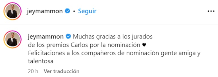 La firme decisión que tomó el jurado de los Premios Carlos sobre Jey Mammon: ¿fue nominado?