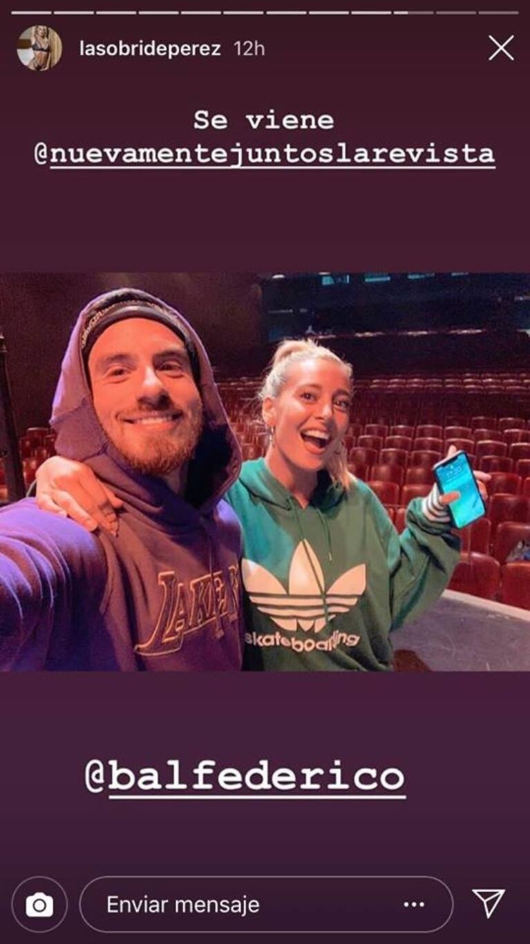 La foto cómplice de Sol Pérez ensayando en el teatro con Federico Bal