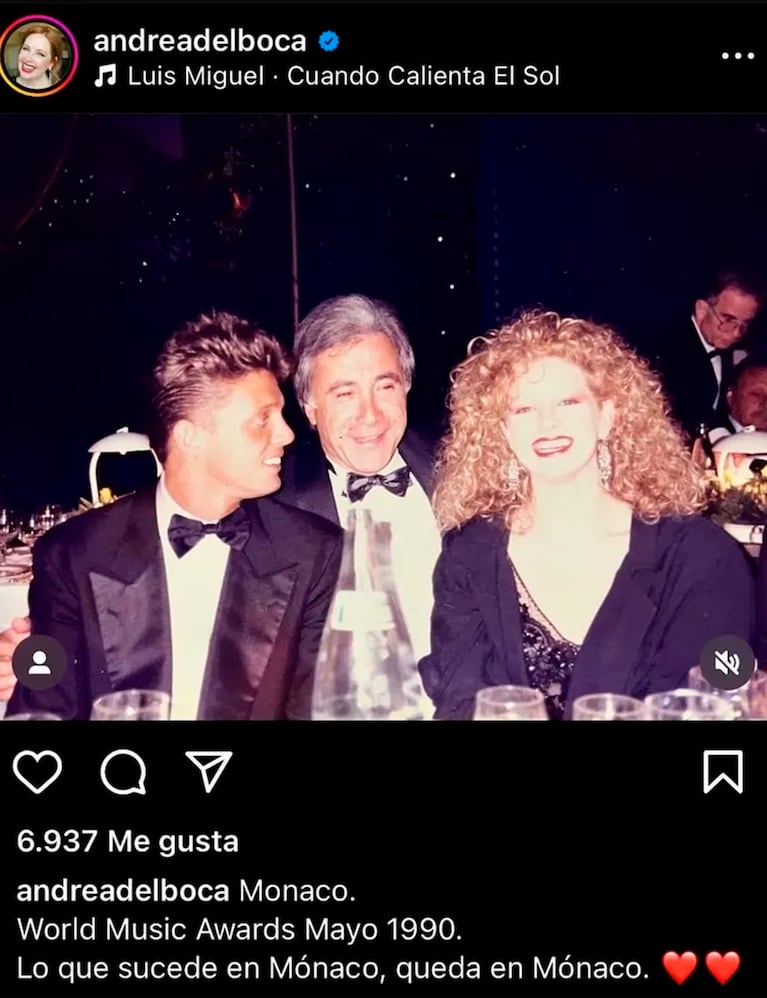 La foto de Andrea del Boca con Luis Miguel (Foto: Instagram/@andreadelboca).