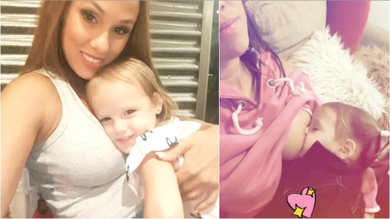 La foto de Barby Silenzi amamantando a Elena, su hija de 2 años y 10 meses (Fotos: Instagram y Captura de Instagram Stories)