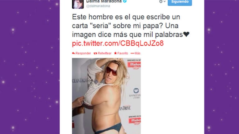 La foto de Ceriani que publicó Dalma en su Twitter (Foto: Captura).