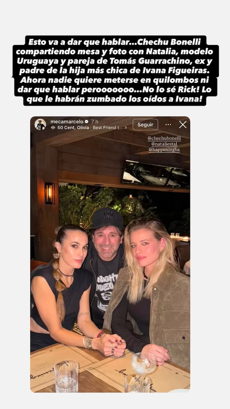 La foto de Chechu Bonelli con la actual pareja del ex de Ivana Figueiras. Captura: Instagram Pochi de Gossipeame