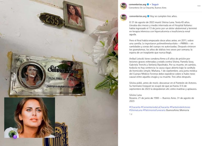 La foto de la tumba de Silvina Luna que provocó polémica en las redes sociales (Foto: Instagram @cementeriosarg)