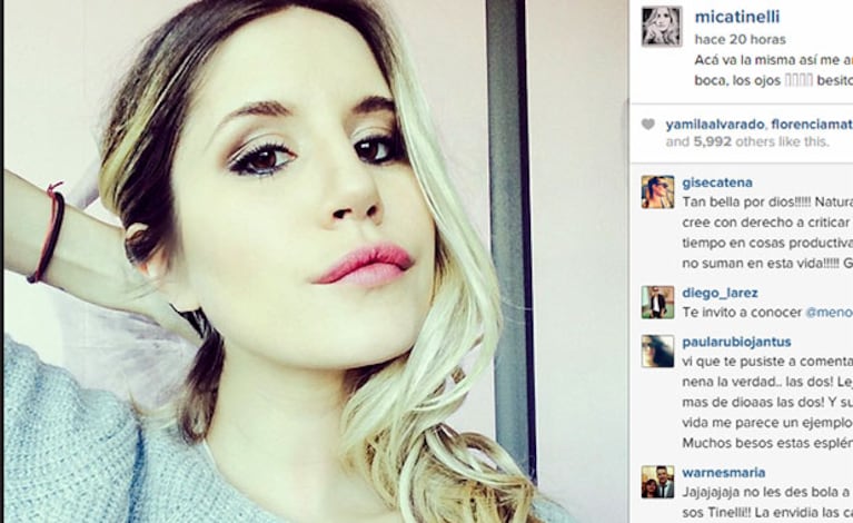 La foto de Mica Tinelli que fue criticada en Instagram.
