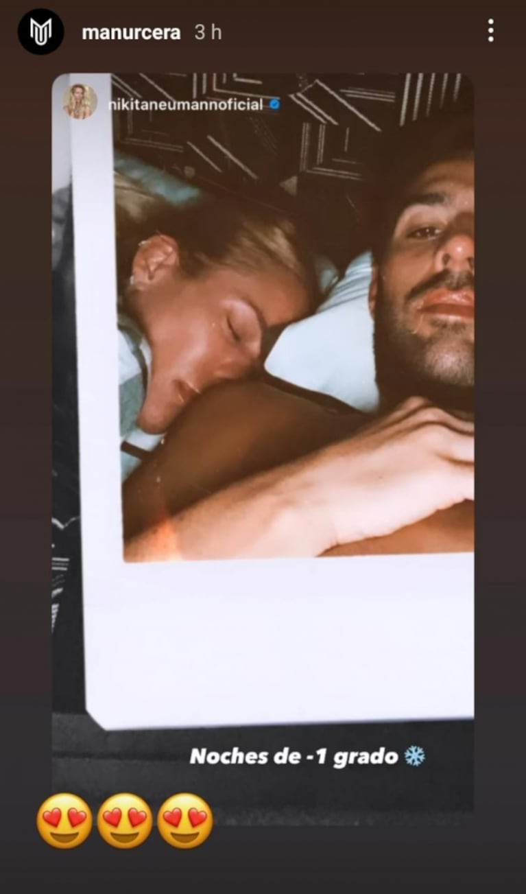 La foto de Nicole Neumann a puro mimo con Manu Urcera desde la cama en sus vacaciones en España: "Noches de menos un grado"