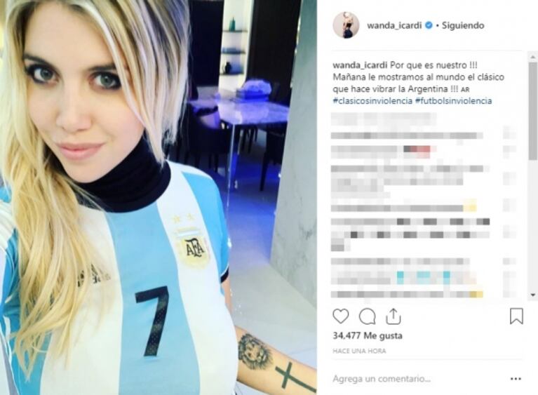 La foto de Wanda Nara en la previa del Superclásico... ¡con las camisetas de Boca y River!