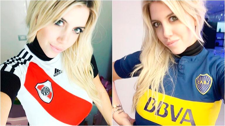 La foto de Wanda Nara en la previa del Superclásico... ¡con las camisetas de Boca y River! (Fotos: Instagram)
