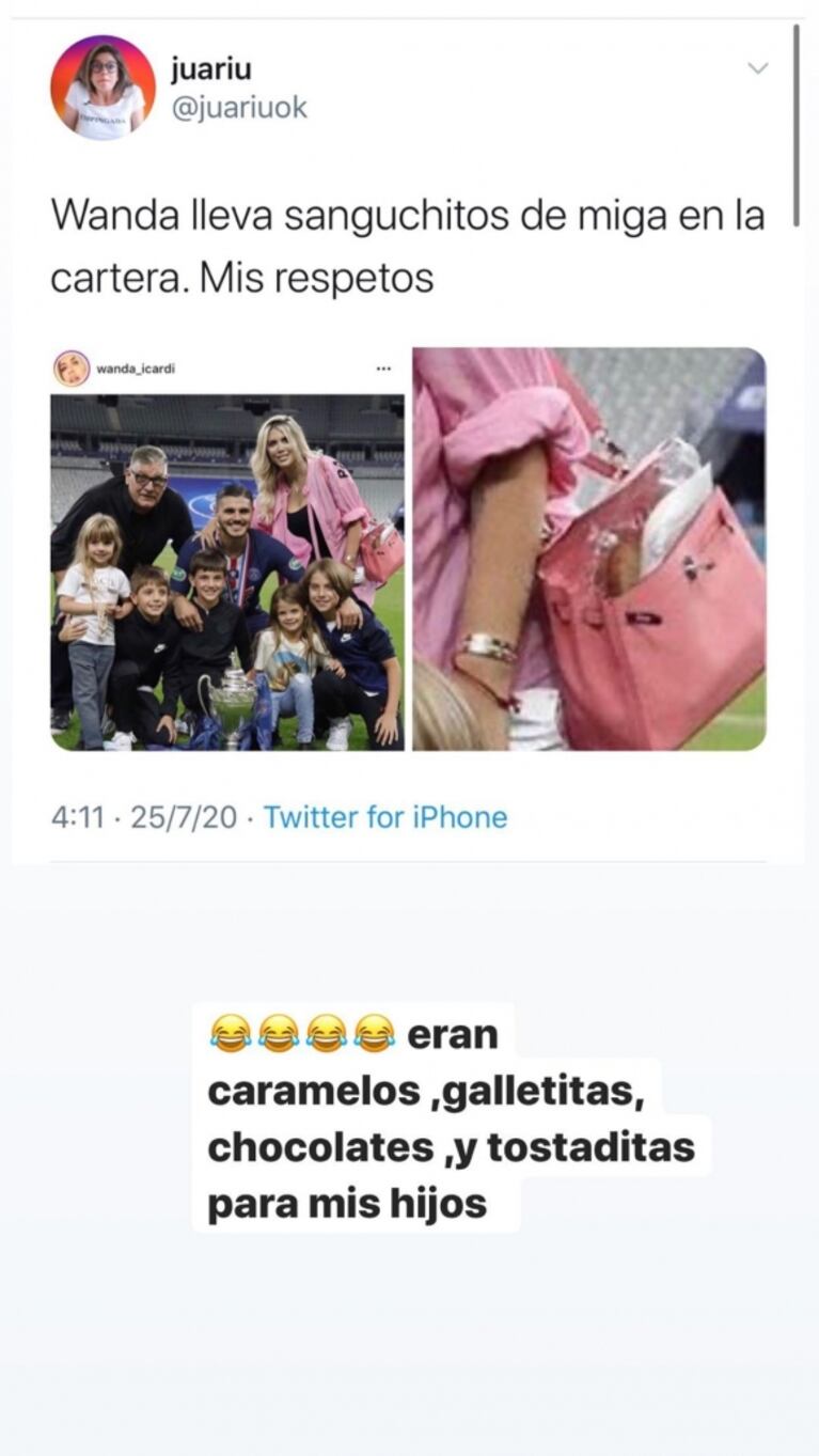 La foto de Wanda Nara que borró ¡cuando repararon en un particular detalle en su cartera!: "Tenía caramelos y galletitas para mis hijos"