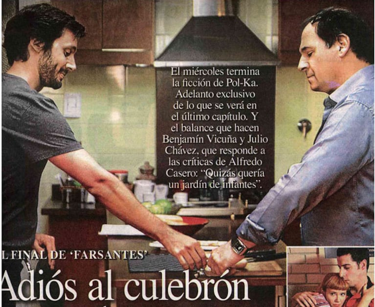 La foto del esperado reencuentro de Julio Chávez y Benjamín Vicuña, en el final de Farsantes. (Foto: diario Perfil)