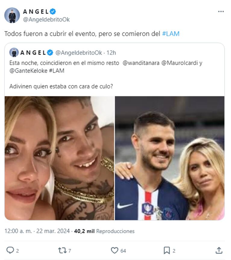 La foto del tenso encuentro entre Wanda Nara, Mauro y L-Gante: “Estaba con cara de...”