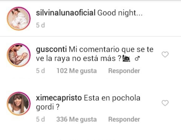La foto hot de Silvina Luna y los comentarios de Ximena Capristo y Gustavo Conti: "¿Estás en pochola, gordi?"