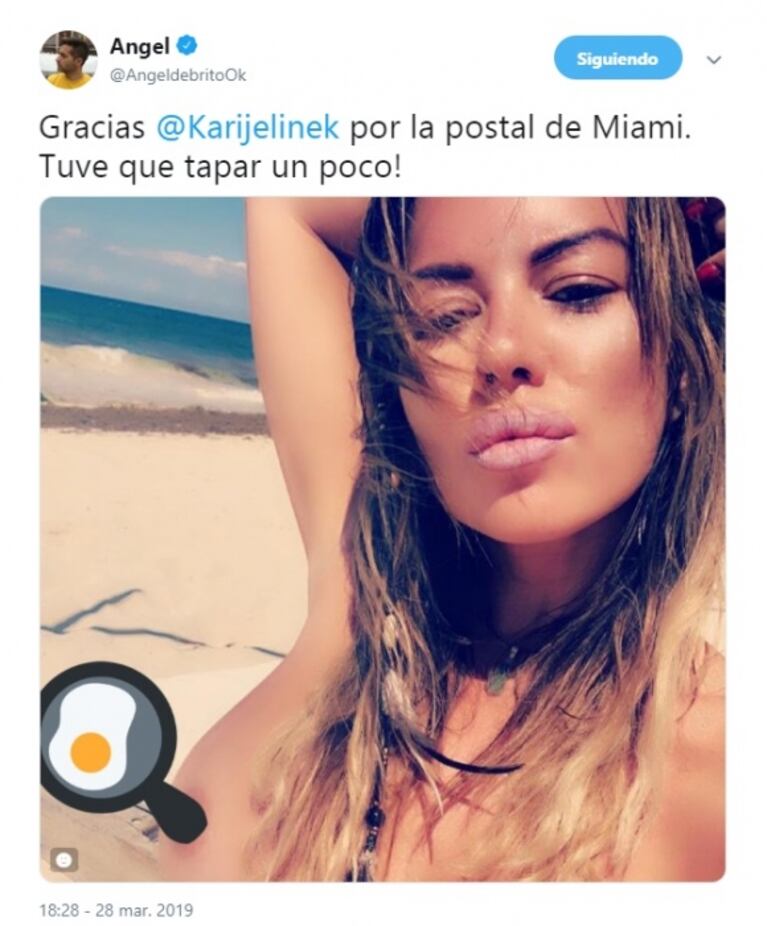 La foto "prohibida" que Jelinek le envió a De Brito desde Miami... ¡y el periodista publicó!: "Tuve que tapar un poco"