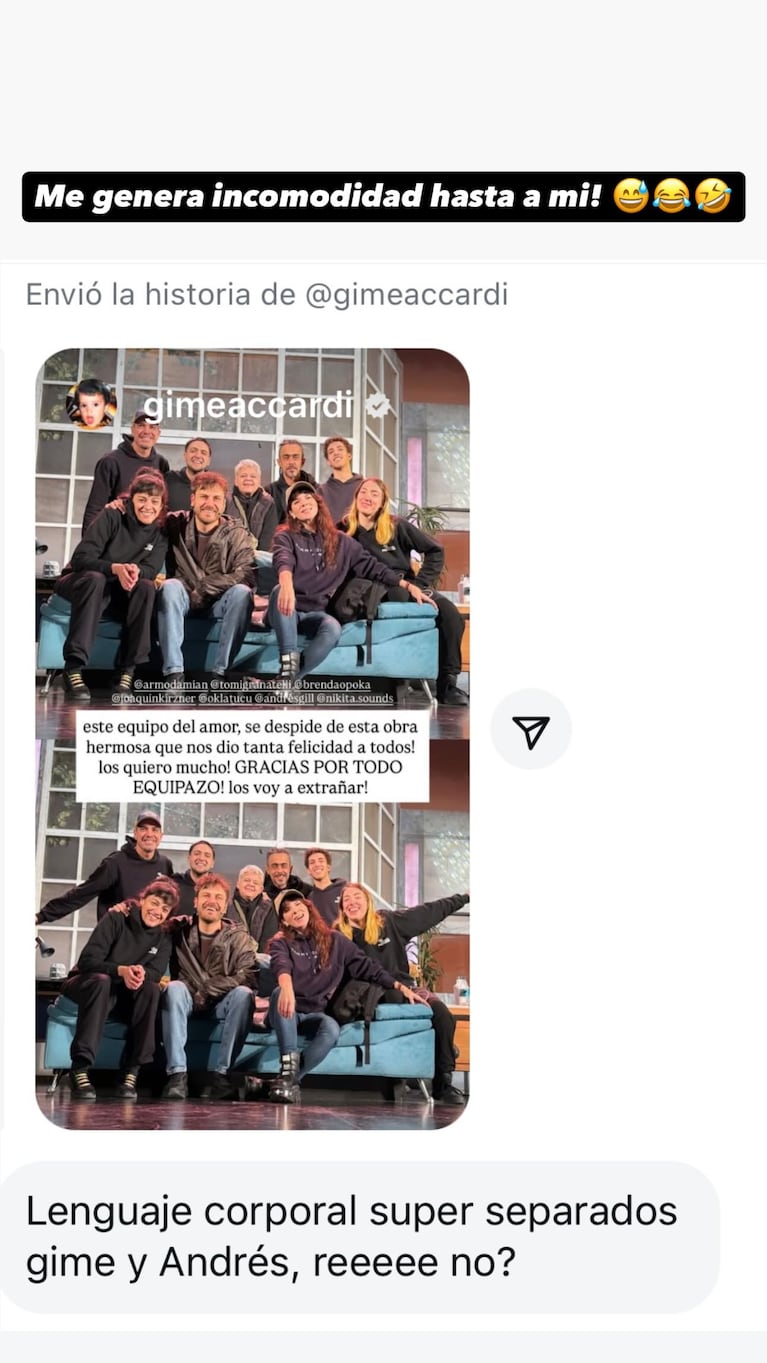 La foto que delata a Gimena Accardi y Andrés Gil: “Me genera incomodidad” | Créditos: Instagram @gossipeame