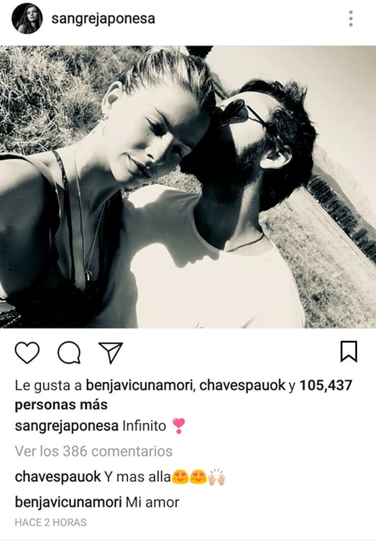 La foto romántica de la China Suárez con Benjamín Vicuña: sus mensajes en las redes