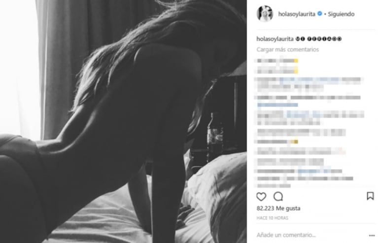La foto súper ratonera de Laurita Fernández, en topless y colaless en la cama 