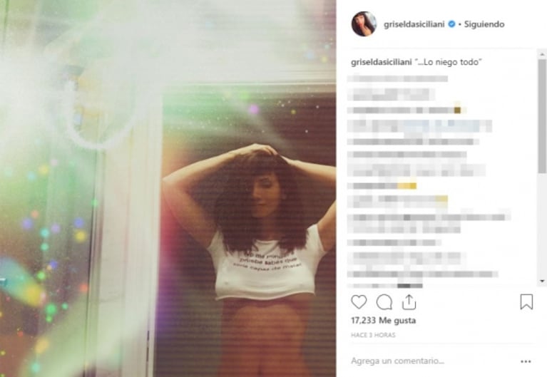 La foto súper sexy de Griselda Siciliani con una sugerente frase en su remera