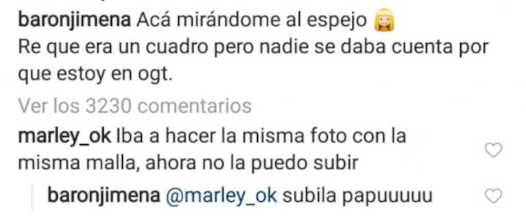 La foto súper sexy de Jimena Barón en topless y el divertido comentario de Marley: "Iba a hacer la misma foto"