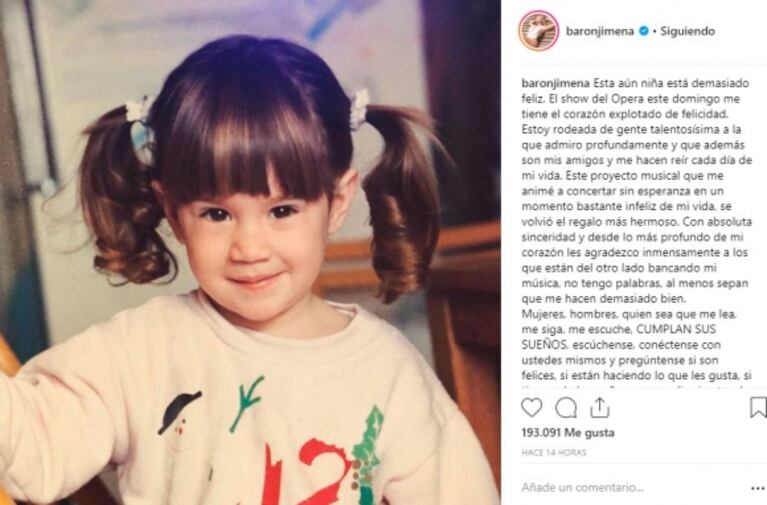 La foto súper tierna de Jimena Barón de niña, con un profundo mensaje