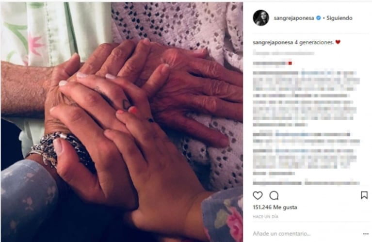 La foto súper tierna de la China Suárez, embarazada de seis meses y medio: "Cuatro generaciones" 
