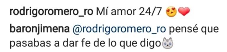 La foto ultra sexy de Jimena Barón y el romántico piropo de Rodrigo Romero, su novio