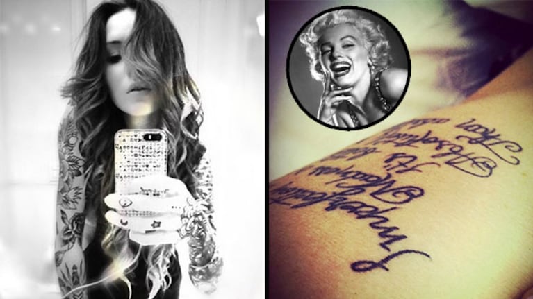 La frase de Marilyn Monroe que Candelaria Tinelli lleva inmortalizada en su cuerpo. (Foto: Web e Instagram)
