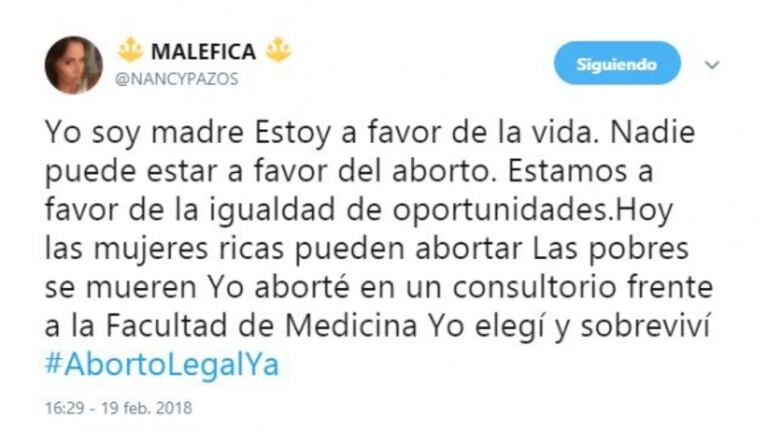 La fuerte confesión de Nancy Pazos en medio del debate sobre el aborto: "Yo aborté frente a la Facultad de Medicina, yo elegí y sobreviví"